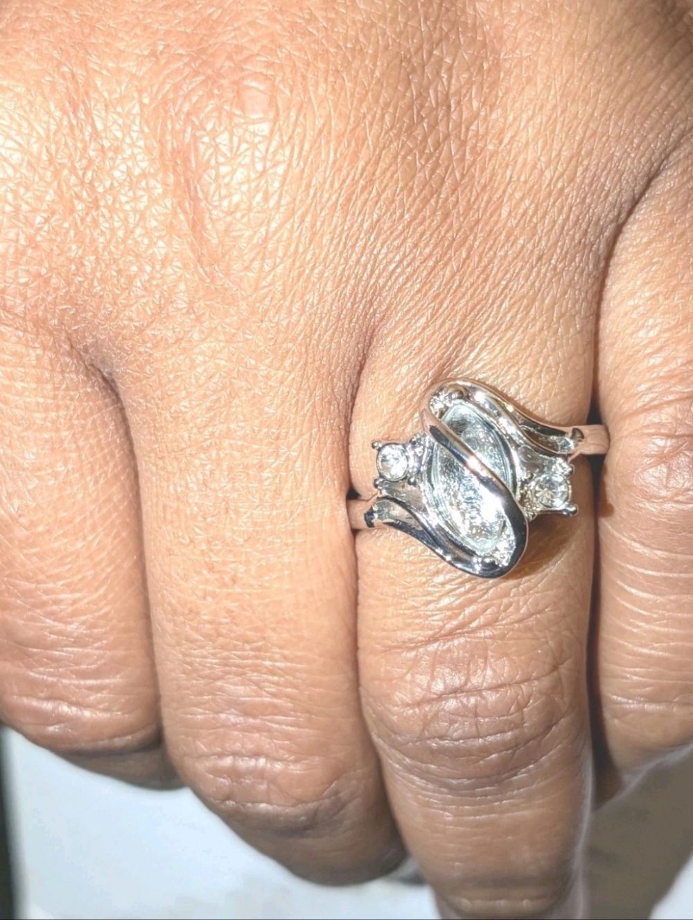 Gorgeous Mystic Ladie's Silvery Moonstone Simulated Diamond Wedding Ring Sz 7